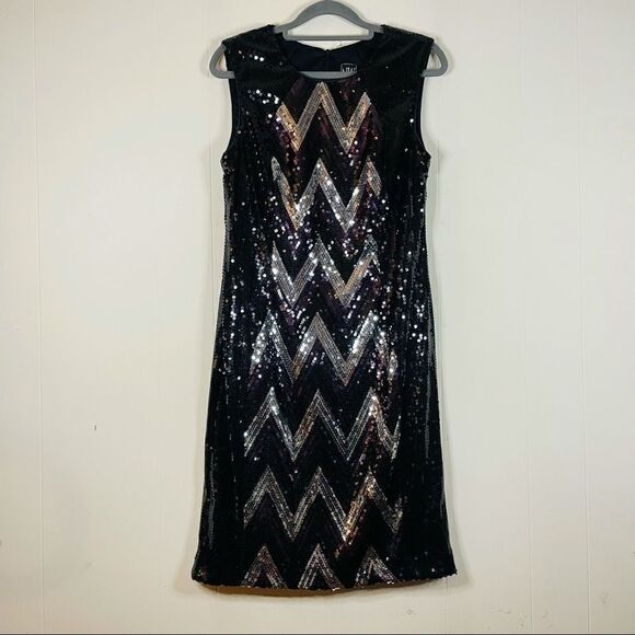 Vintage Night Way Sequins Chevron Midi Dress - Picture 1 of 5